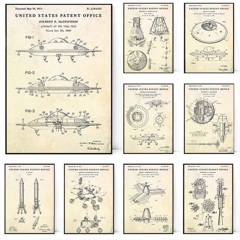 Vintage Flying Saucer UFO Blue - đánh giá và giá Star Map Poster